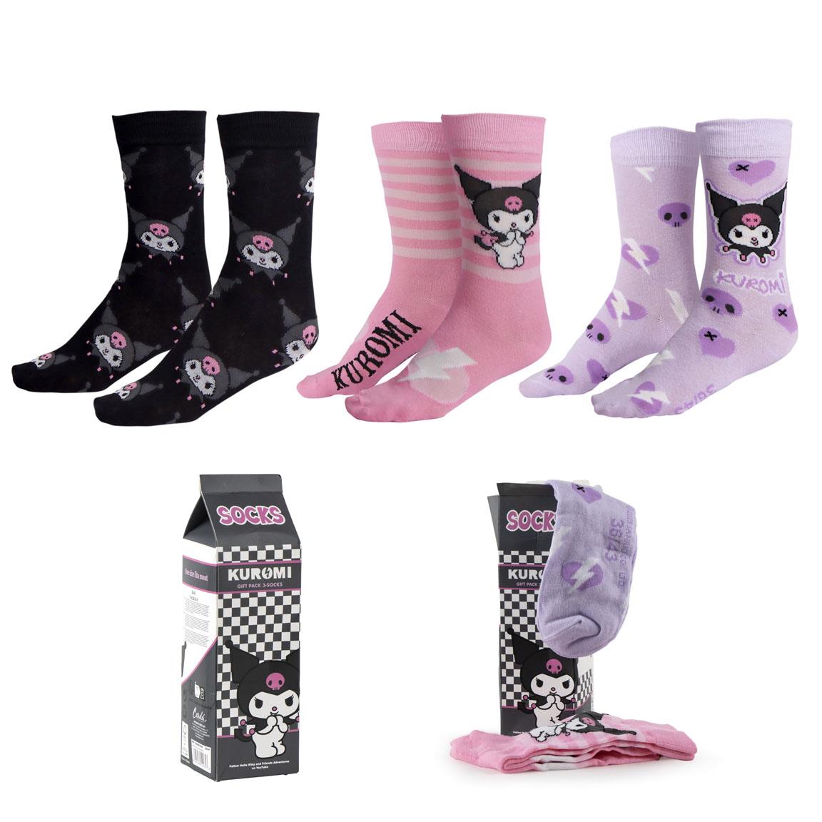 SOCKS PACK 3 PIECES HELLO KITTY KUROMI